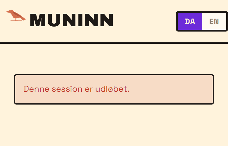 Mockup: Denne session er udløbet — alle medier er slettet
